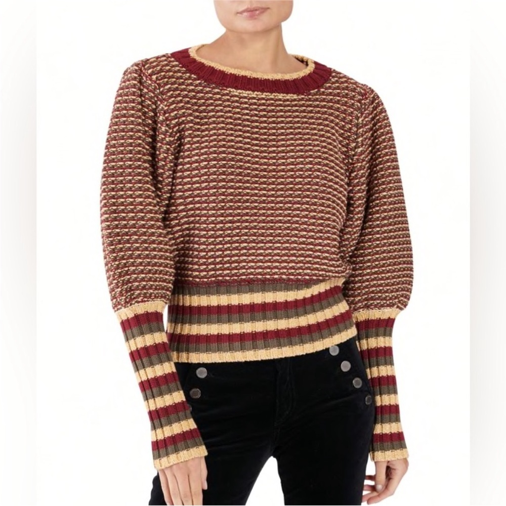 NWT RAMY BROOK Hadar sweater size XS red gold metallic striped pullover